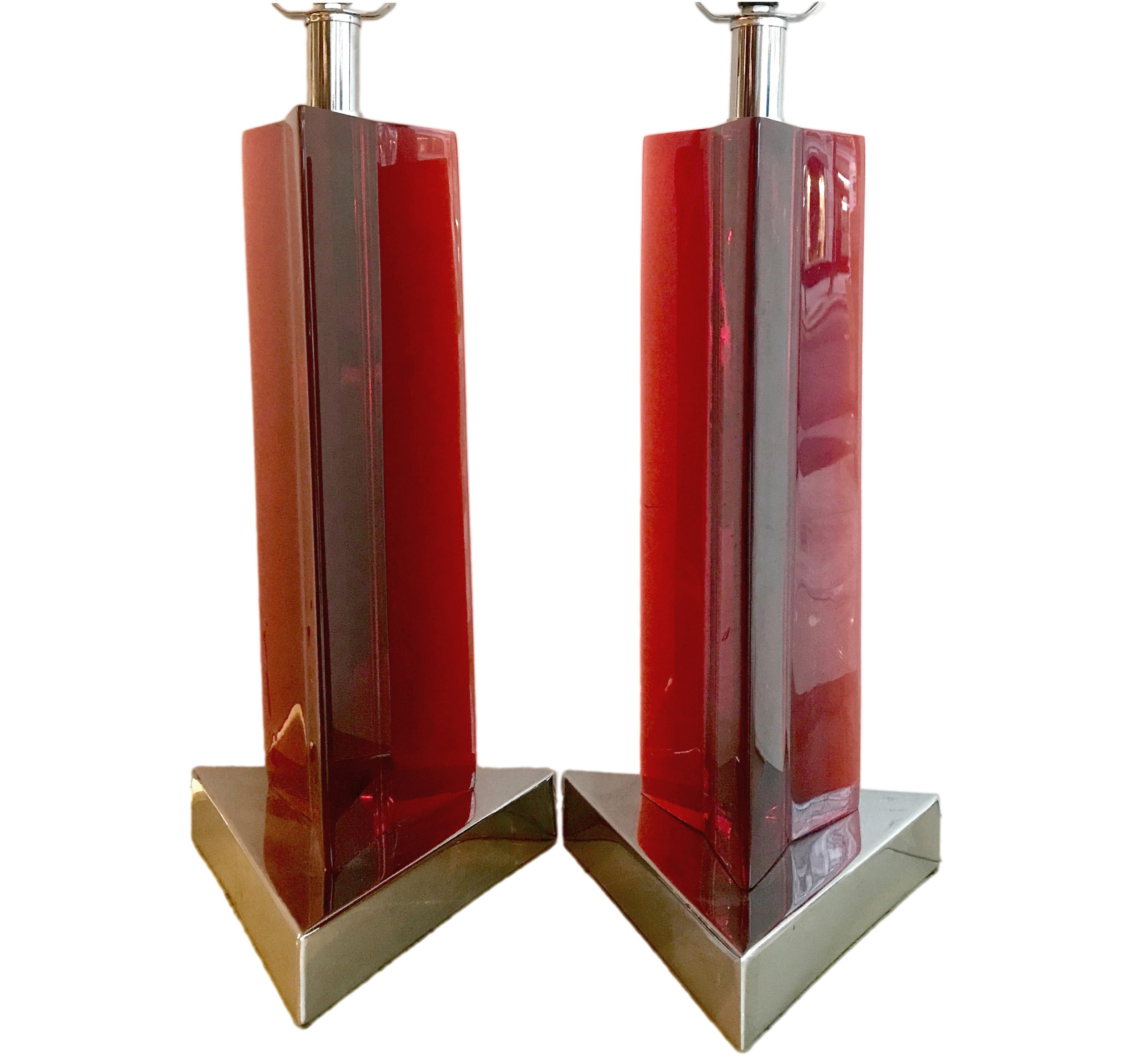 Pair of Red Lucite Table Lamps
